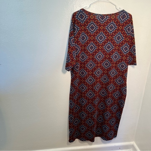 Lularoe Julia Bodycon Dress Blue Red Geometric - Picture 8 of 11